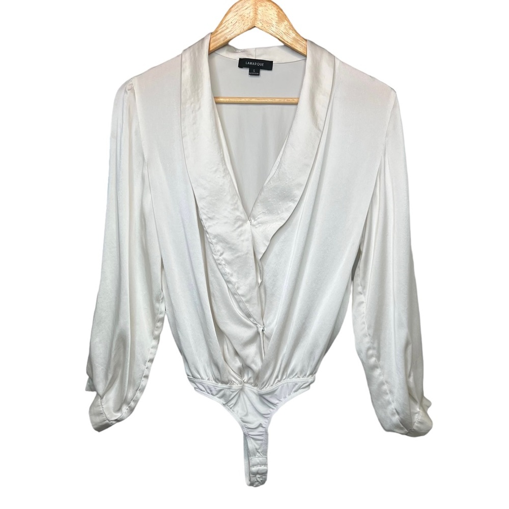 Lamarque Ivory Satin Surplice Bodysuit